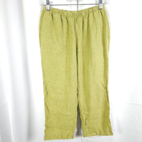 J Jill Womens XSp Petite Yellowish Green 100% Linen Stretch Pull On Ankle Pants - Picture 1 of 7